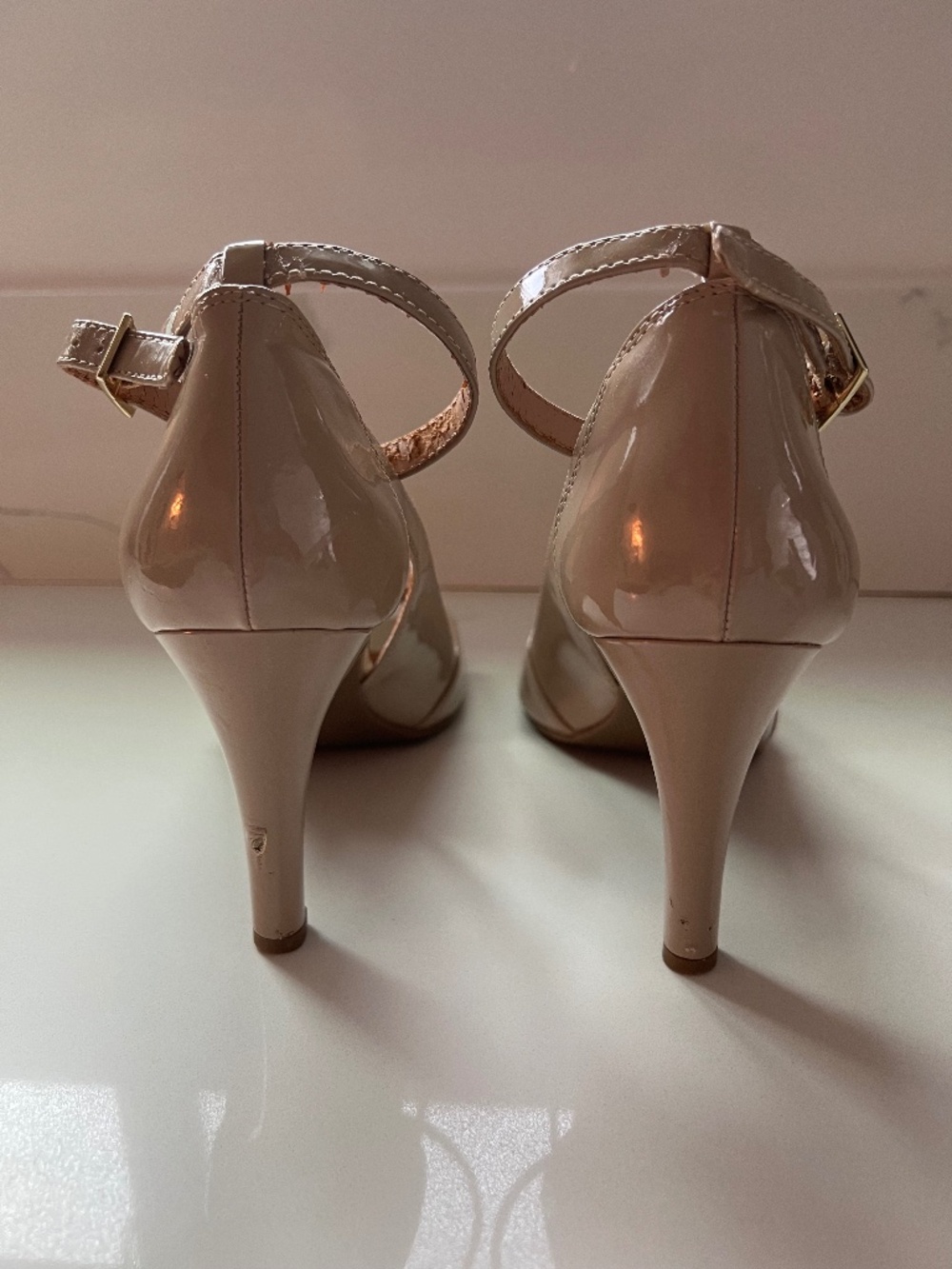 Franco Sarto Emmy Nude Patent Leather Open Toe Heels Size 9.5 - Picture 5 of 11